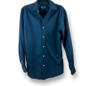 MTailor Men’s Size L Long Sleeve Dress Shirt Dark Blue Solid 100% Cotton‎